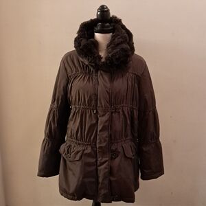 Blue Duck Coat Women's Large L Brown Insulated Layered Cozy Rabbit Fur Winter